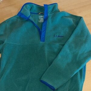 L.L. Bean Men's Teal and Blue Zip-Up Sweater